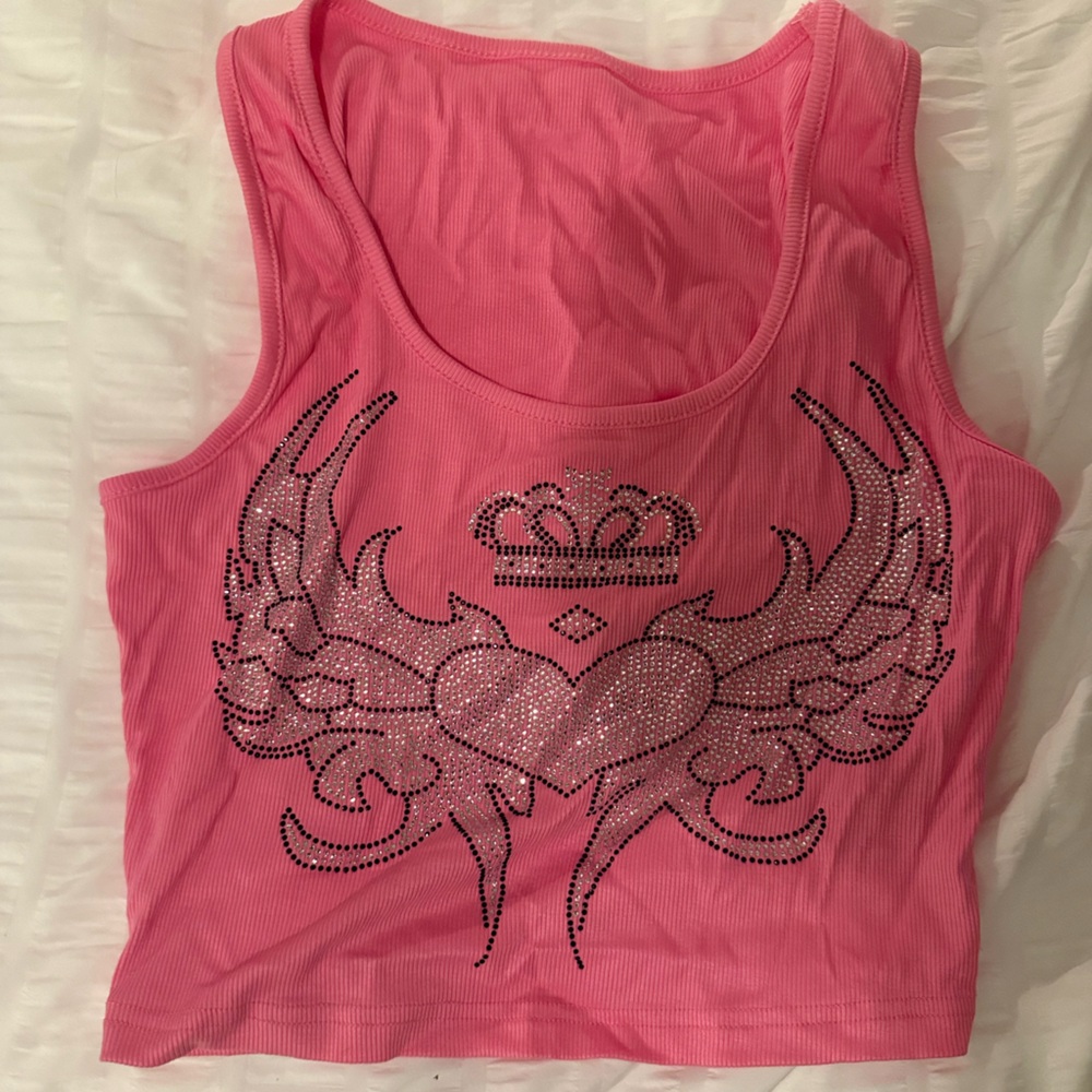 Pink Tank Top with Rhinestone Design